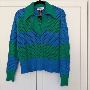 Beach Riot Blue & Green Striped Open Knit Sweater – XS
